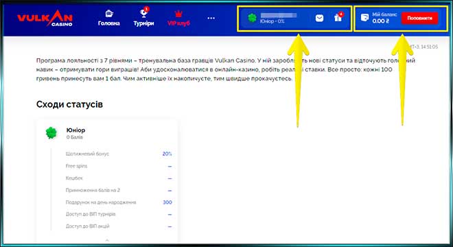 Особливості персонального кабінету на сайті казино Vulkan